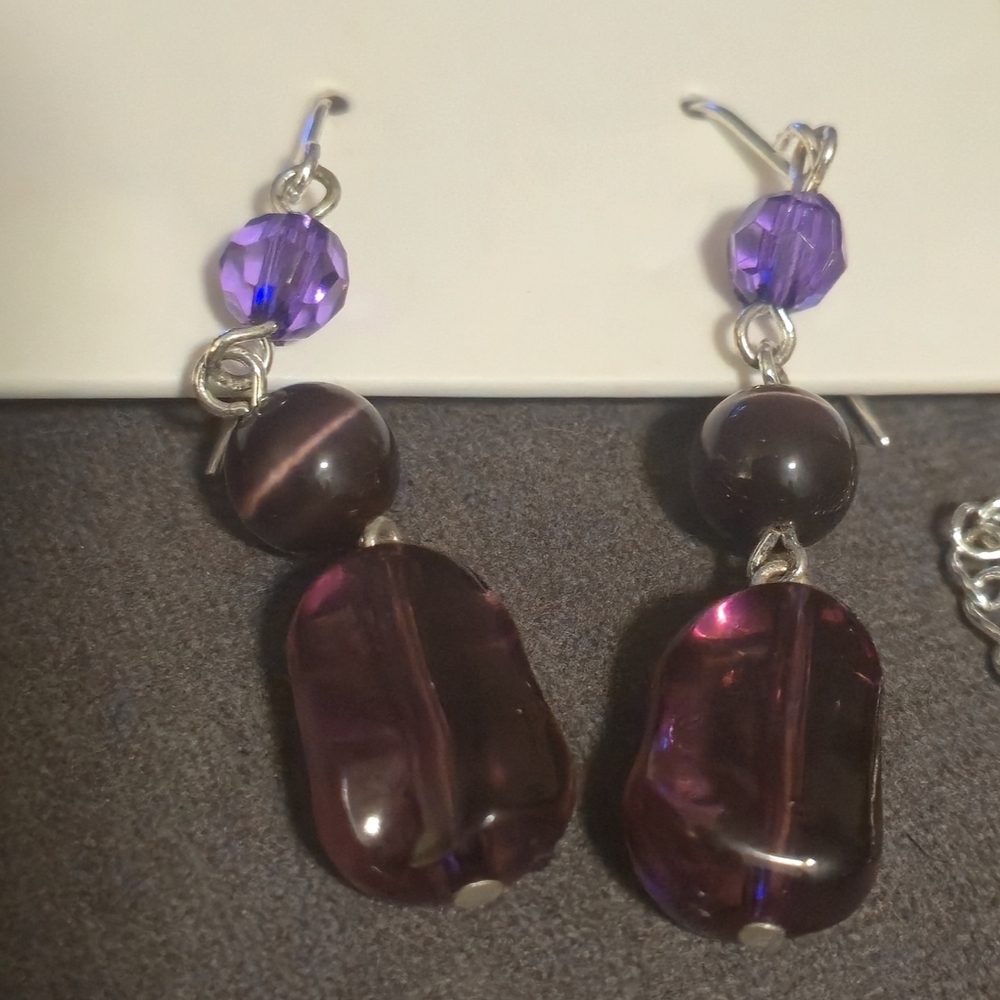 Penningtons Purple Multi-Strand Illusion Necklace & Dangle Earrings Jewelry Set - Picture 4 of 12